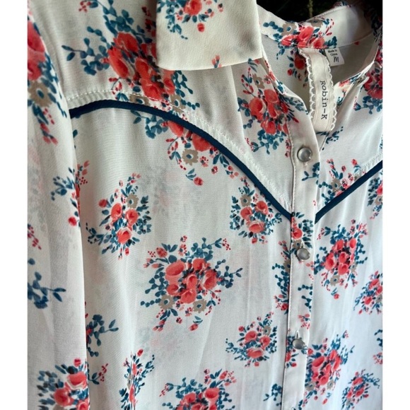 Women’s South Western Wrangler Style Floral Button Up Blouse/Top Size Medium - Picture 11 of 16